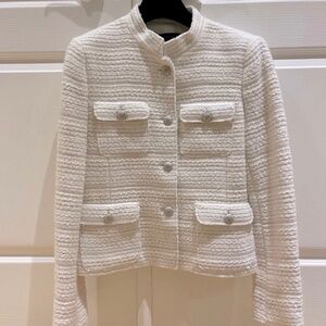 White Bouclé Style Blazer with Silver Tone